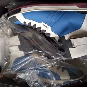 Bally Men's Blue and White Leather Sneakers